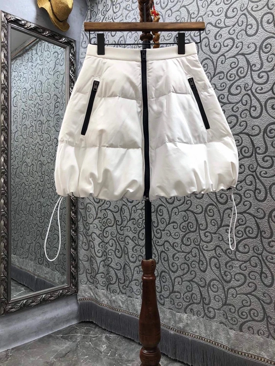 

2021 new women fashion elastic waist hem drawstring A line hem all-match down short skirt skirt 1208