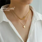 Минималистичное ожерелье Hellolook из титановой стали для женщин, двухслойная подвеска-бабочка, модная цепочка до ключиц, ожерелье для девушки