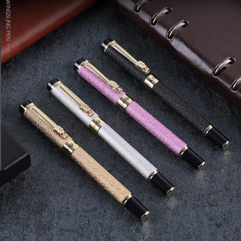 Ручка перьевая металлическая с кристаллами дракона классический дизайн для