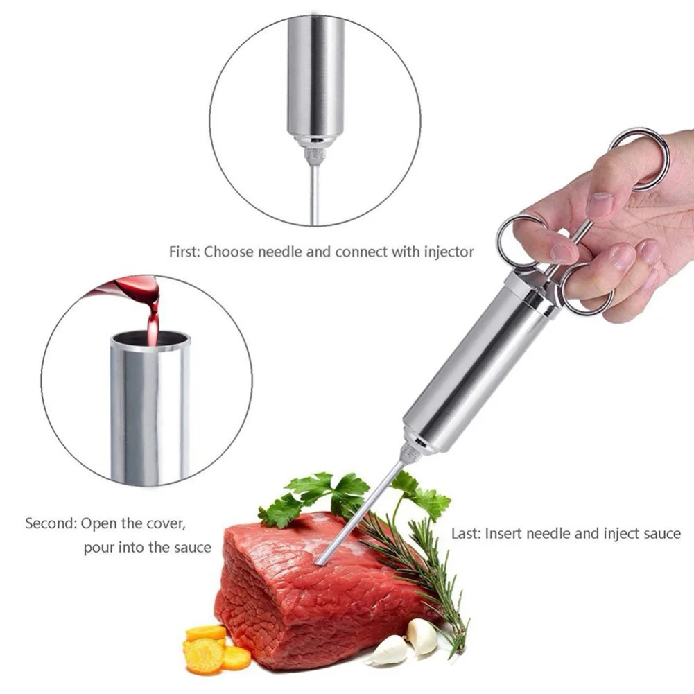 

Grill Stainless Steel Needles Spice Syringe Marinade Cooking Meat Poultry Turkey Chicken BBQ Tool Kitchen Accessories Needles