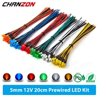 120pcs 9v 12v 5mm prewired led diode kit light emitting diffused white red green blue yellow orange 20cm pre wired assortment