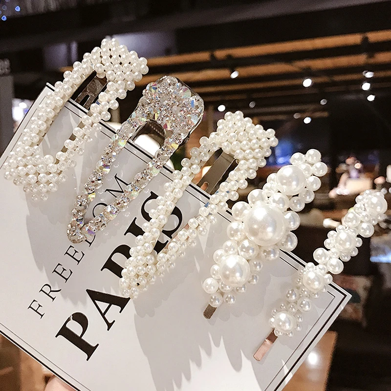 Woman Hairpins Sweet Girl Pearls Hair Holder Bobby Clip Jewelry New Crystal Barrttes Headwear Female Accessories |