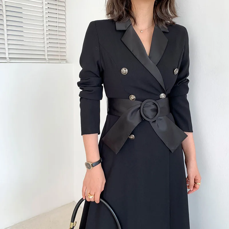 Женское элегантное офисное платье двубортные вечерние платья с поясом весна 2020