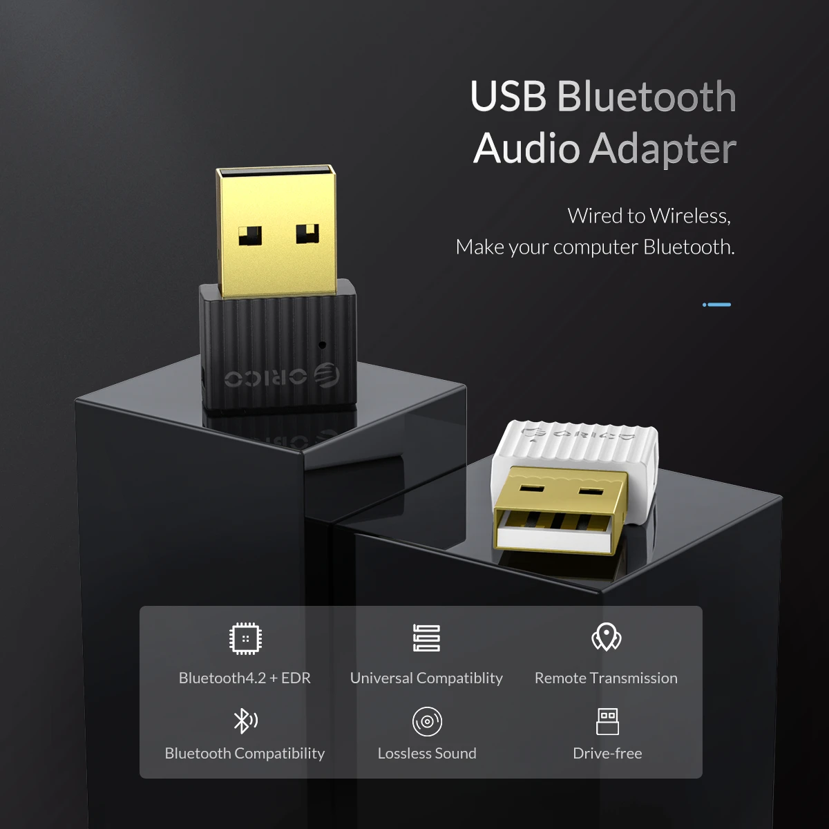 ORICO USB Bluetooth 4,2+ EDR аудио дистанционный передатчик Мини беспроводной стерео музыкальный адаптер Bluetooth ключ для настольного ноутбука