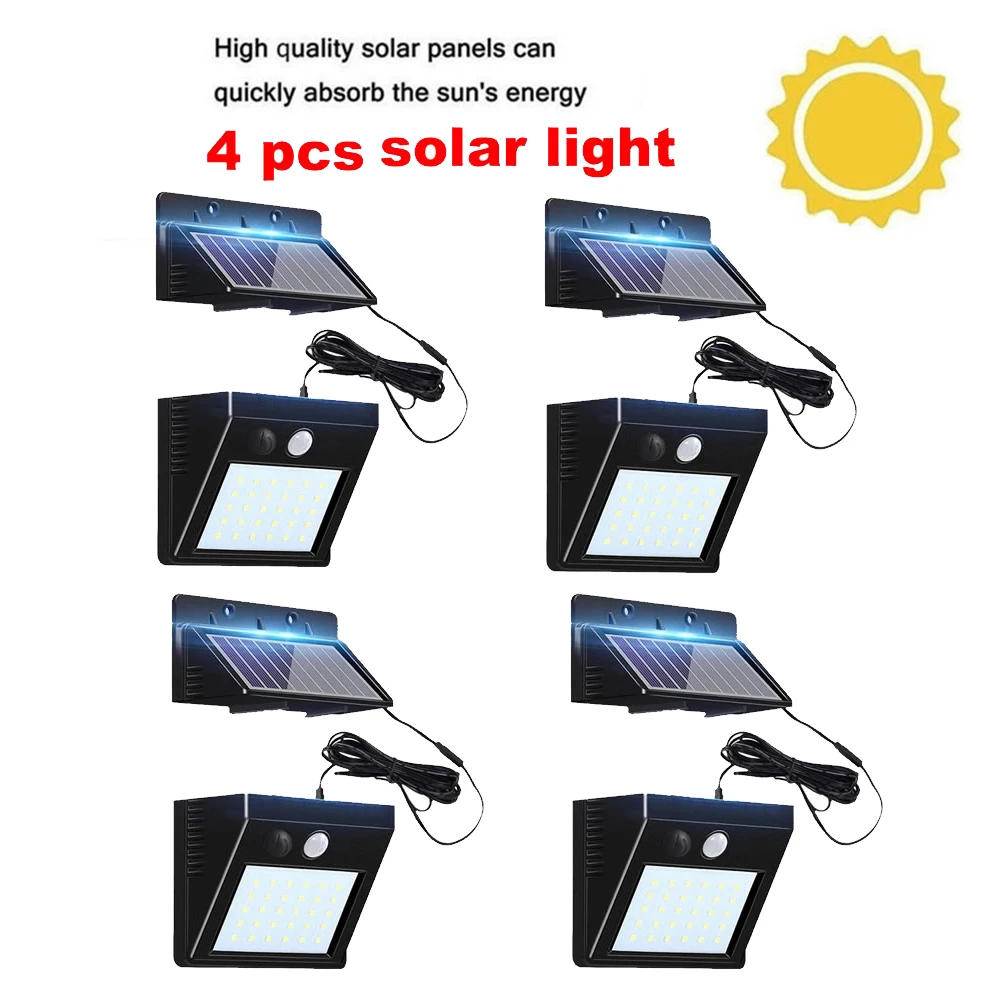 

4 pcs LED Solar Panel Powered LED PIR Motion Sensor Lamp Night Light Waterproof Outdoor Garden Wall Street Security Lights indoo