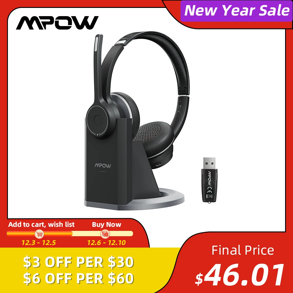 Mpow HC5 Pro офисные беспроводные наушники с зарядным устройством Bluetooth 5 0 Dual CVC8.0