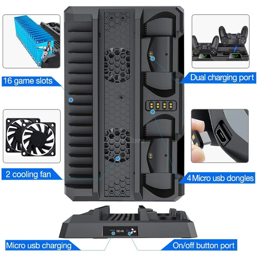 Вертикальная подставка для PS4/Slim/Pro 2 контроллера зарядное устройство охлаждающих