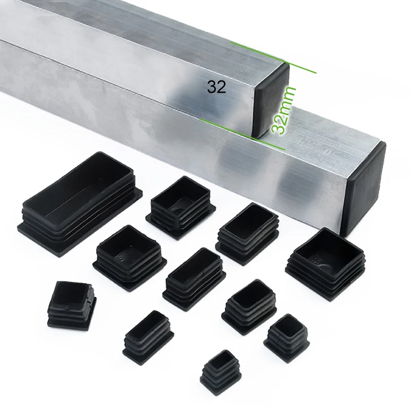 

6-12pc Square plastic plug desk Steel pipe Leg cap hole dust cover black furniture floor protection pads Decorative hardware