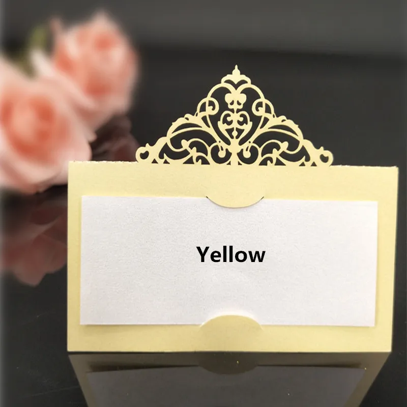yellow 100 шт лазерная резка Место карточка сопровождения имя место сиденье карты свадебные принадлежности настольные карты для вечерние украшения стола 6zSH873 - Цвет: yellow