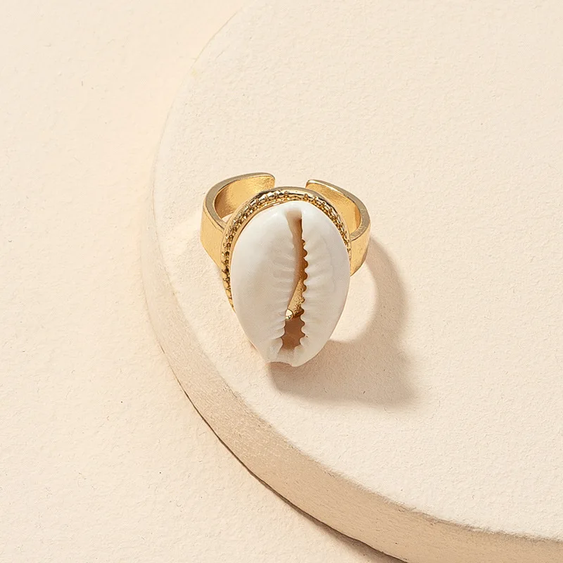 Кольцо AOMU с большой белой ракушкой для женщин и девушек металлическое открытое
