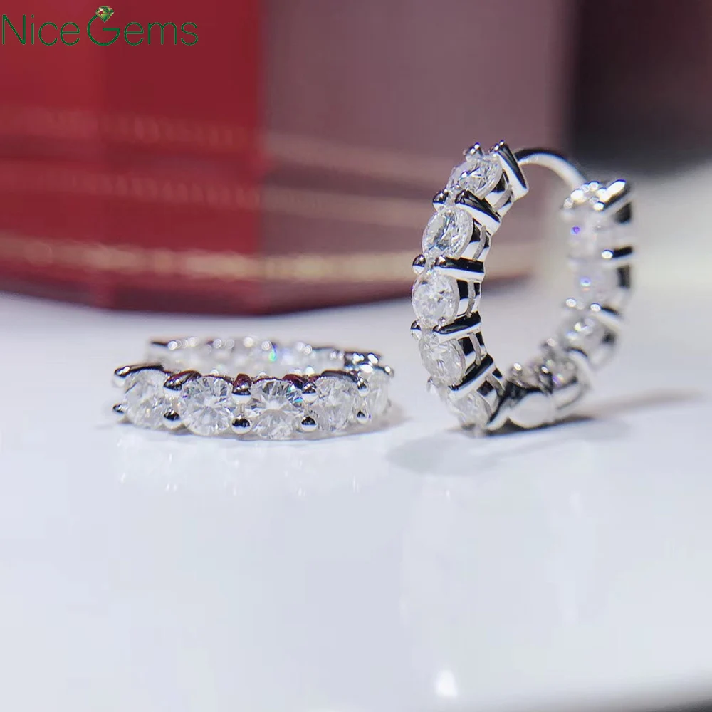Серьги-кольца NiceGems женские с муассанитом цвет DF 3 мм 1 8 CTW | Украшения и аксессуары