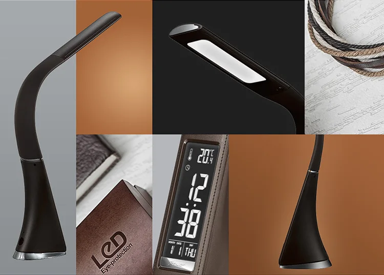 HoneyFly Leather Touch control СВЕТОДИОДНЫЙ Настольный светильник с светодиодный дисплеем, будильником и календарем, креативная Складная Настольная Лампа
