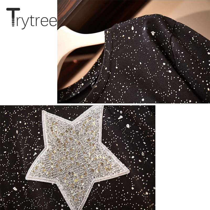 Trytree 2019 осенние женские топы с блестящими блестками и рисунком звезды