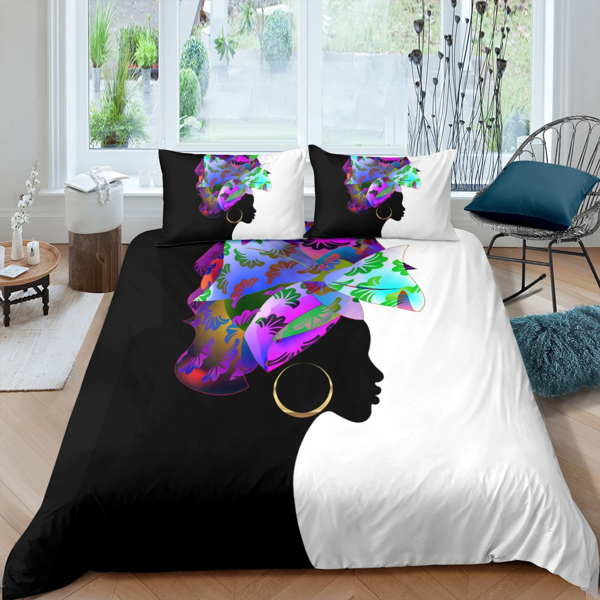 

Luxury King Size Bedding Sets African Girl Duvet Cover Set with Pillowcase Comforter Bed Sets Home Textile