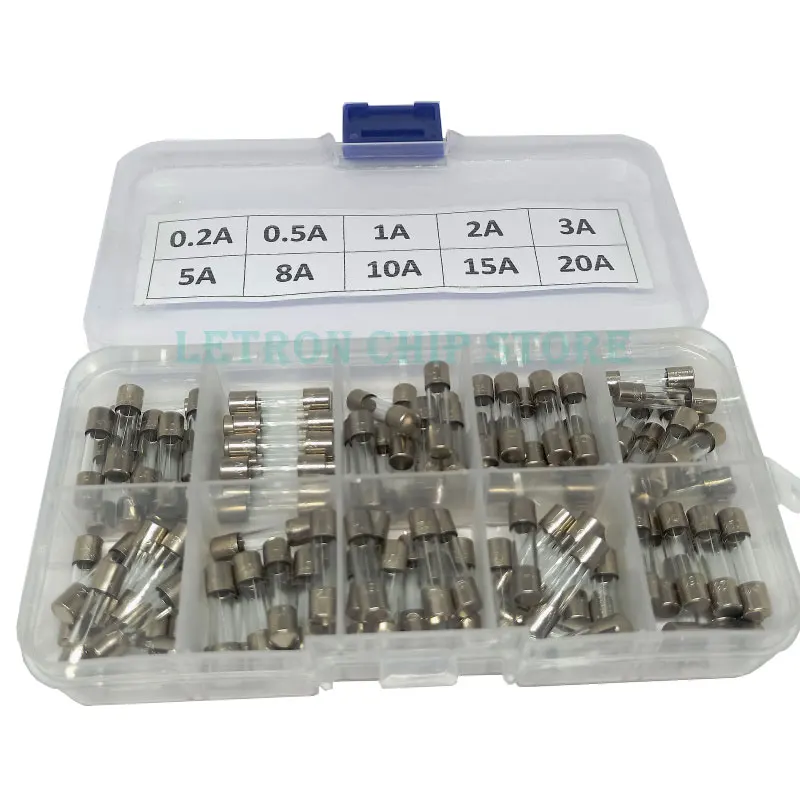 

100Pcs Set 5x20mm Quick Blow Glass Tube Fuse Assorted Kits,Fast-blow Glass Fuses 0.2A 0.5A 1A 2A 3A 5A 8A 10A 15A 20A 250V