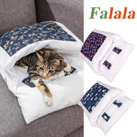 cat bed warm sleeping bag deep sleep cave winter removable pet kitten japanese house bed for cats dogs nest cushion with pillow