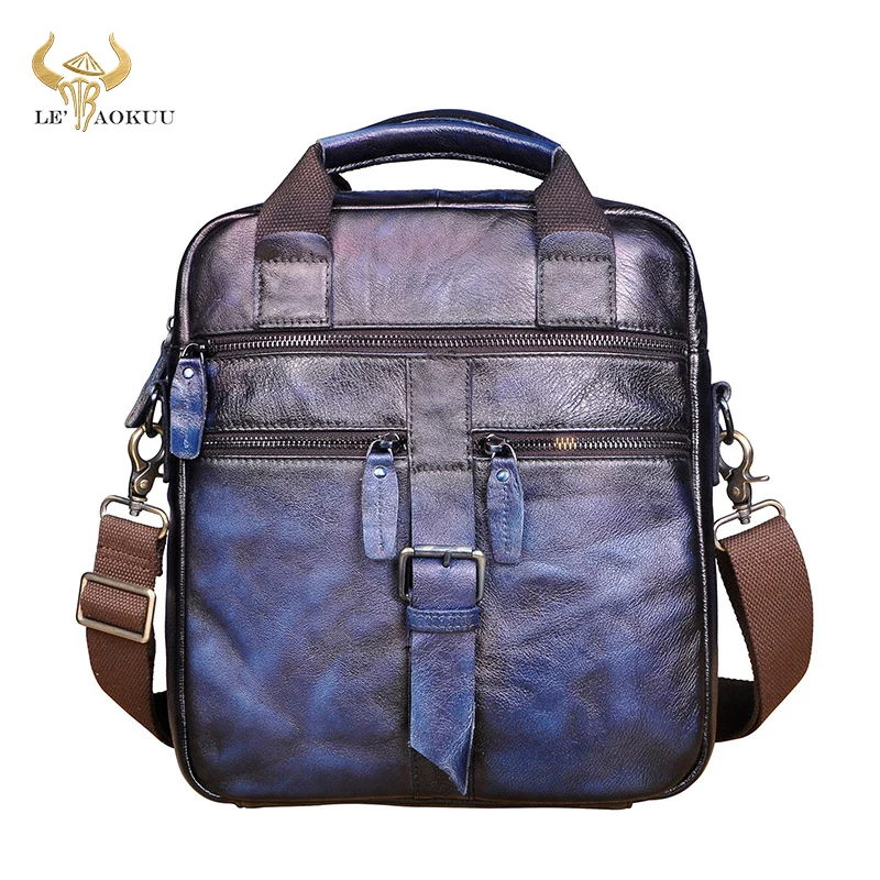 

Hot Sale Genuine Leather Male Casual Shoulder Messenger bag Fashion Blue Cross-body Bag 9" Pad Tote Mochila Satchel bag 1062