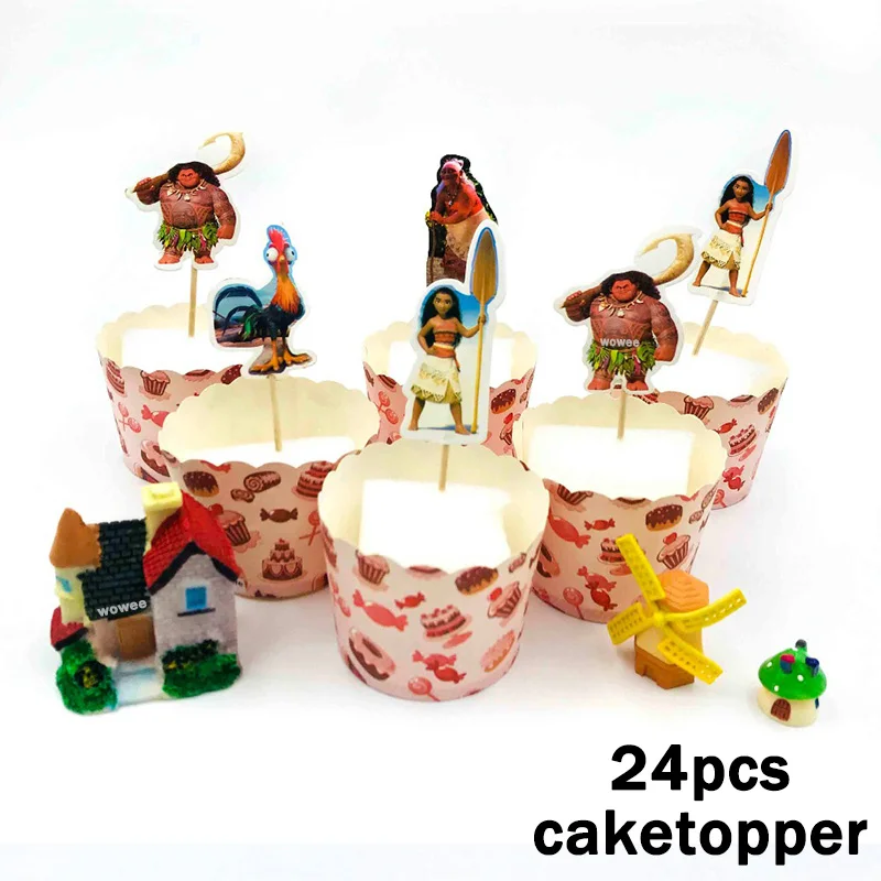 24Caketopper 6 шт./компл. Забавный Моана товары для вечеринки Бумага коробка конфет Дети День рождения украшения душа ребенка Moana бумажные коробки вечерние свадебные сувениры - Цвет: 24Caketopper