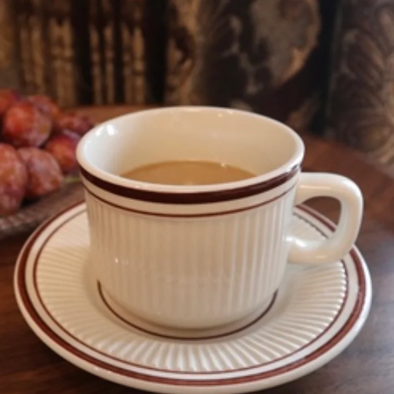 

Coffee Saucer Set Cup Vintage Breakfast Ceramic Embossed Wine Red Cups Eco Friendly Mug Tea Drinkware Espresso Tazas Kitchen