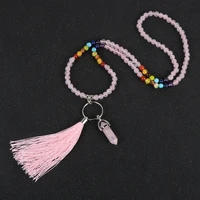 natural stone 108 beads hexagonal crystal pendant necklaces for women reiki yoga chakra long mala necklace tassel jewelry