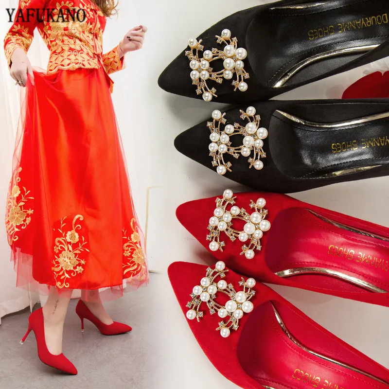 Женские свадебные туфли элегантные красные вечерние на высоком каблуке