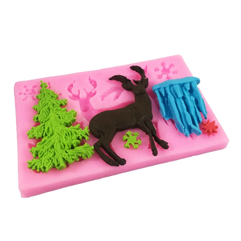 

DIY Christmas Silicone Mold, Elk Christmas Tree, Snowflake Ice Ling Fondant Chocolate Cake Decorating Silicone Mold