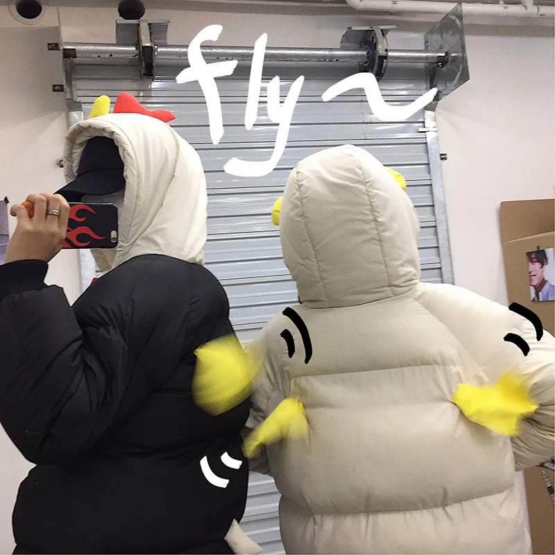

Women Coat Autumn Winter Ins Waving Wings Bubble Coats Couple Thicked Warm Cotton Coats Kawaii Cute BTS Hooded Parkas