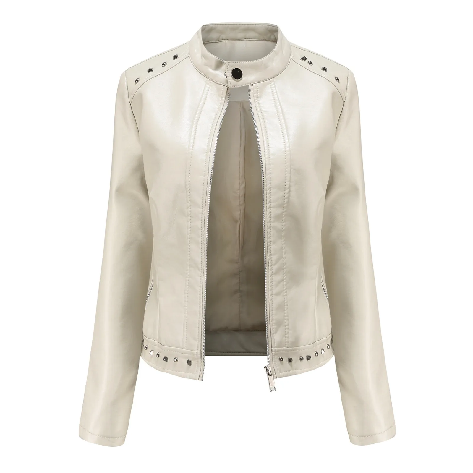 

2021 autumn belt Pu faux leather jacket women's zipper slim short motorcycle jacket coat women's jacket tops casacos feminino