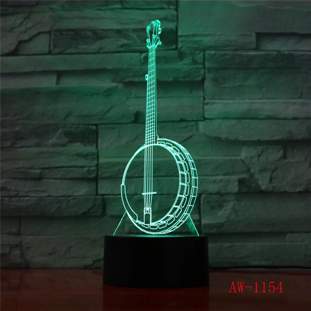 

3D Led 7 Colors Changing Kids Gifts Creative Nightlight Banjo Modelling Desk Lamp Musical Instruments Home Decor Light 1154