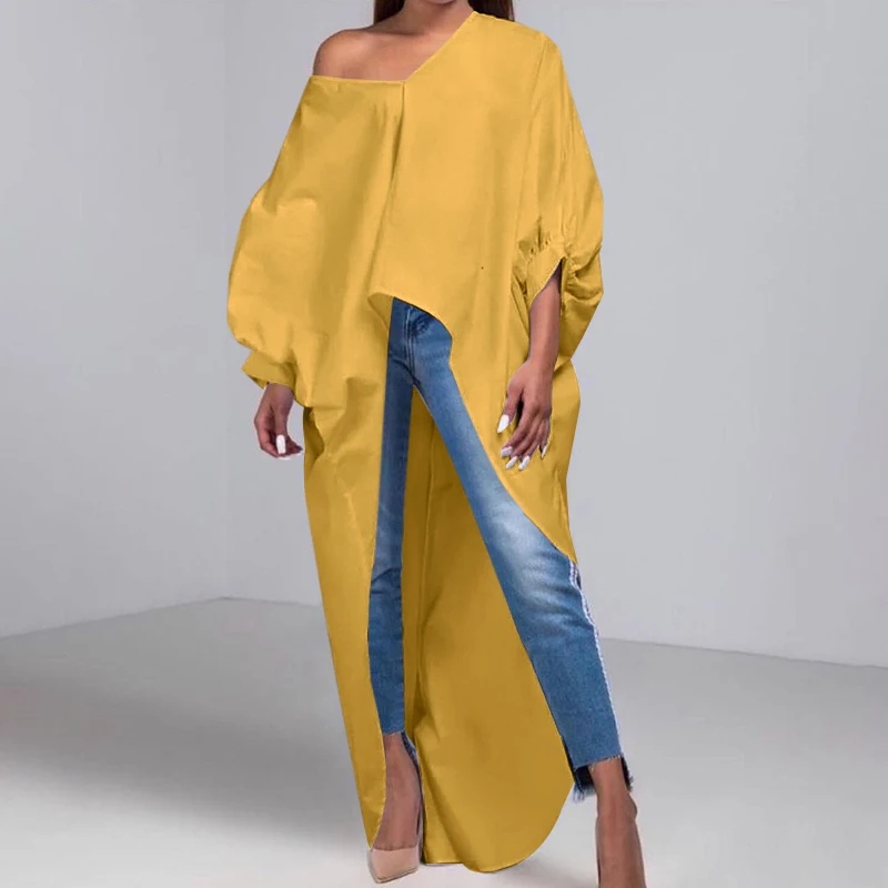 2022 сексуальные асимметричные блузки VONDA с косым воротником женские летние