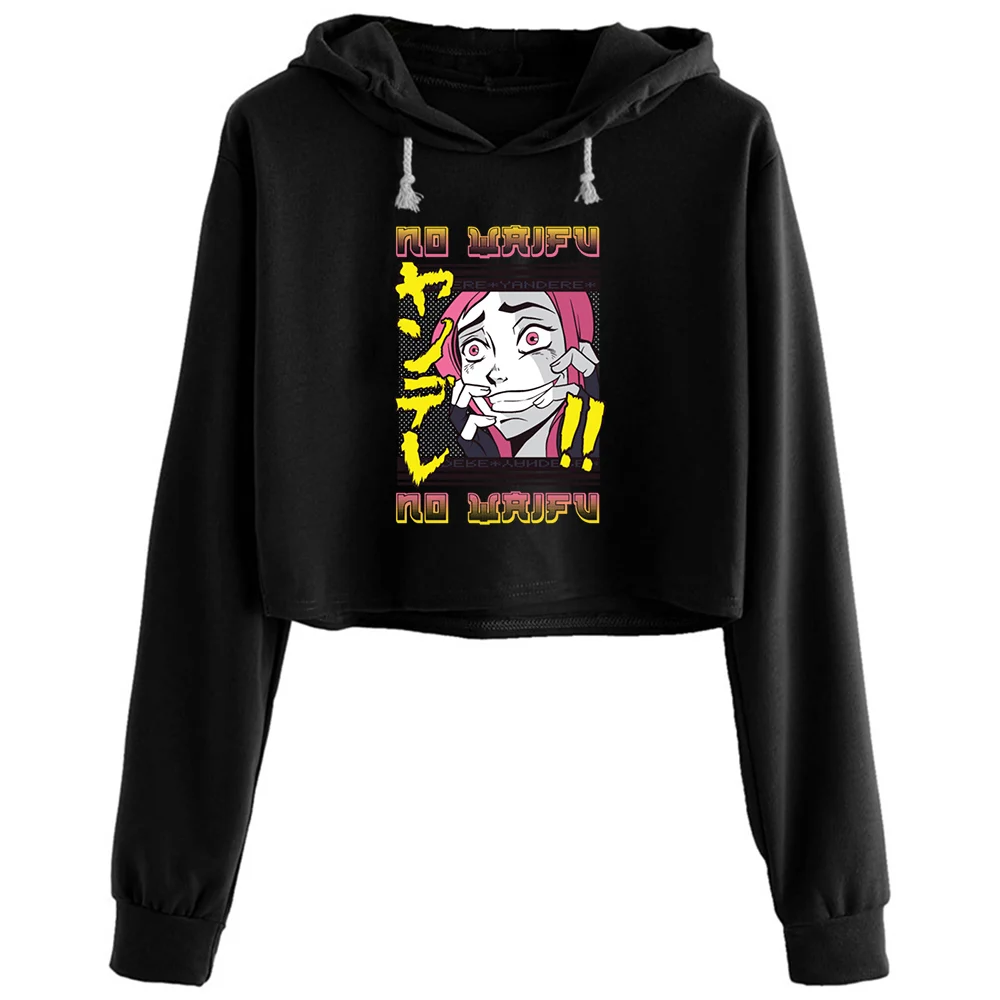 

Anime Girl Waifu Anime Quotes Crop Hoodies Women Grunge Harajuku Anime Emo Pullover For Girls