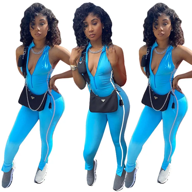 

SZ9014 sexy women's jumpsuit zipper strip temperament commuter jumpsuit jumpsuit women