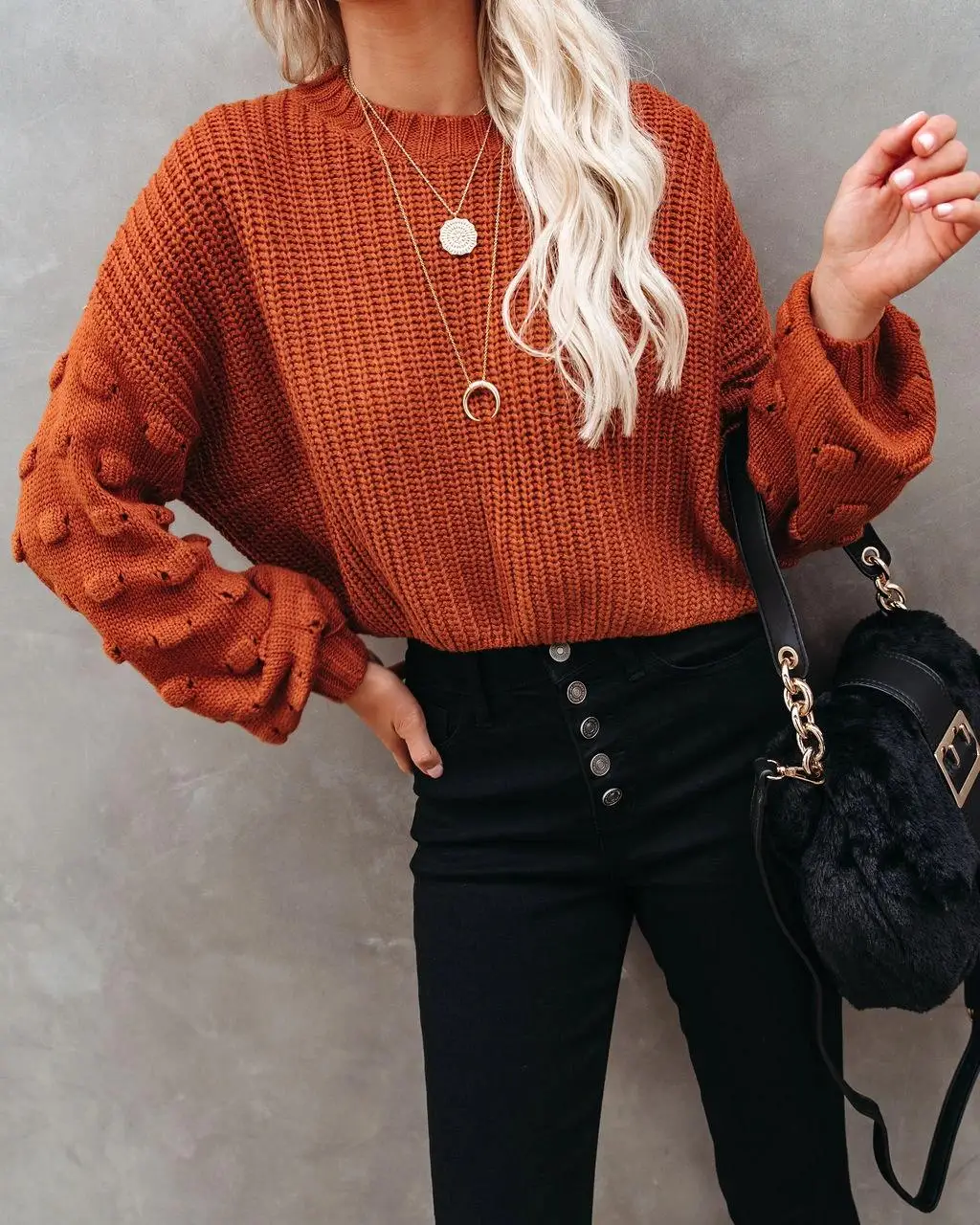 

Women sweater Stylish Long Sleeve Round Neck Tops Fashion Knitwear for Shopping Daily wear Pullover tops solid color Hollow out