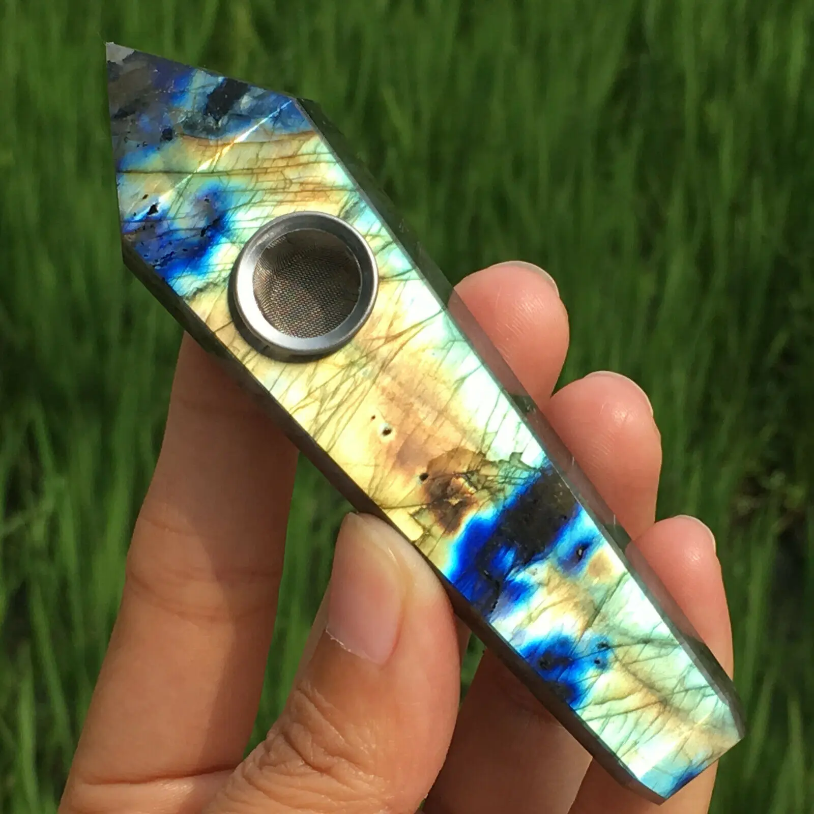

Natural Quartz Crystal labradorite Smoking Pipe Point obelisk Healing Wand 1pc
