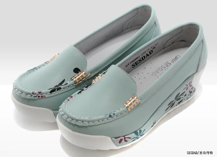 

2021 Spring And Summer Platform Shoes Cowhide Shallow Mouth Print Ladies Wedge Shoes Sneakers Zapatillas Mujer Chaussure Femme