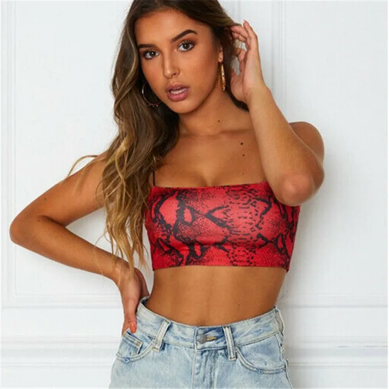 Топ женский летний с принтом змеиной кожи пикантный укороченный топ на бретелях