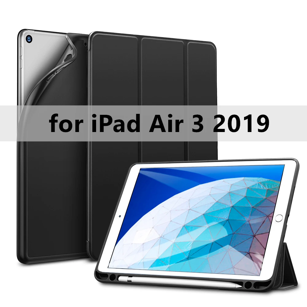 ESR чехол для iPad Air 3 Mini 5 7 Folio крышка отделения для резинового масла ультра тонкий смарт карандаш слот Мягкий ТПУ чехол для iPad 7 7 10,2 - Цвет: Black for ipad Air3