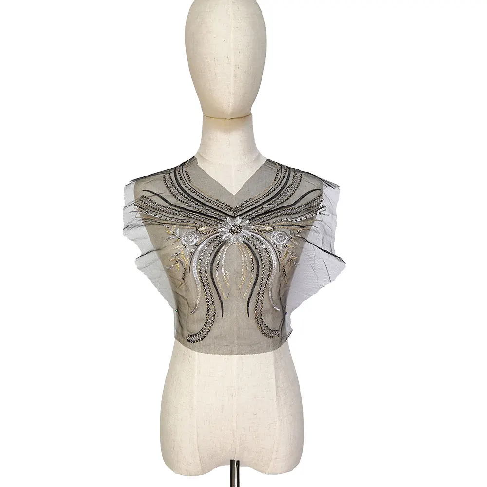 Butterfly Sequin Patches Fabric Black Mesh Lace for Clothing Dress Sewing Appliques Collar | Дом и сад