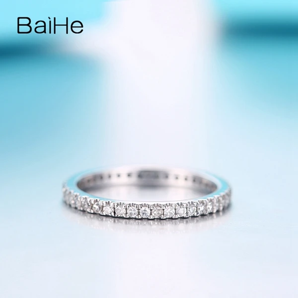 BAIHE 0.33ct SI/H Кольцо с натуральными бриллиантами, 18 к белое золото, обручальное кольцо, полное вечное ювелирное изделие, Размер США 5,5, подарочное кольцо