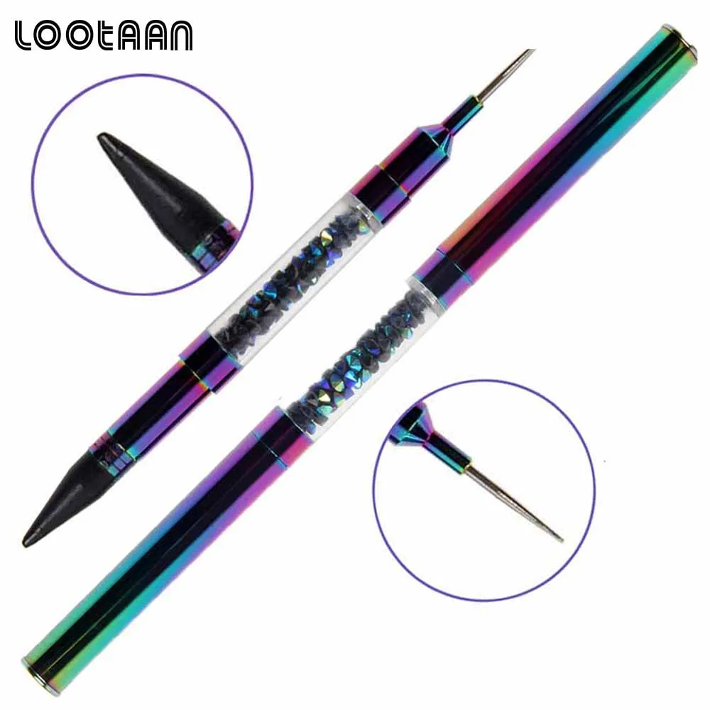 Ослепительная двухсторонняя Силиконовая ручка для дизайна ногтей сверкающая