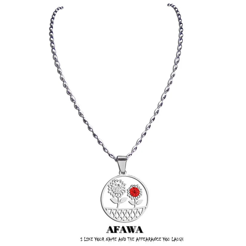 

2022 Stainless Steel White Red Crystal Chain Necklaces Women Silver Color Charm Necklace Jewelry collier girasol N4896S01
