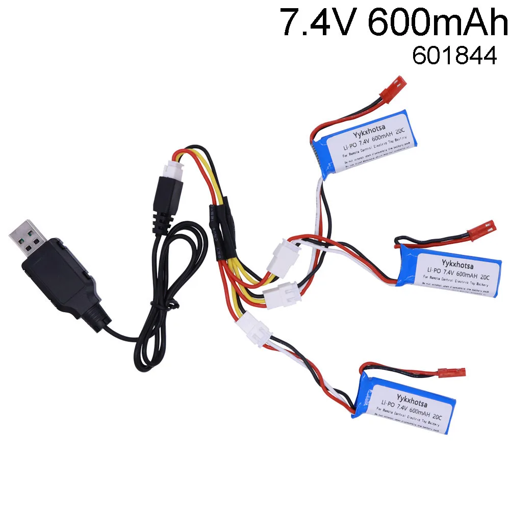 

7.4V 600mAh 20C Lipo Battery with USB charger for WLtoys K969 K979 K989 K999 P929 P939 RC Car Parts 2s 7.4v Battery 601844