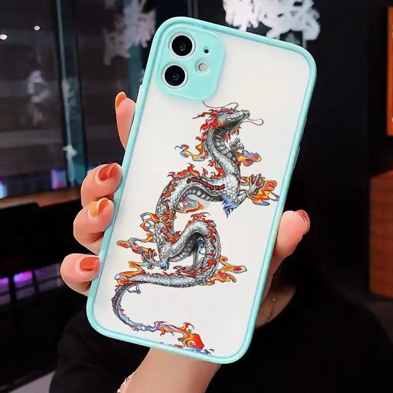 

Fashion Dragon Animal Pattern Phone Case matte transparent For iphone 7 8 11 12 plus mini x xs xr pro max cover