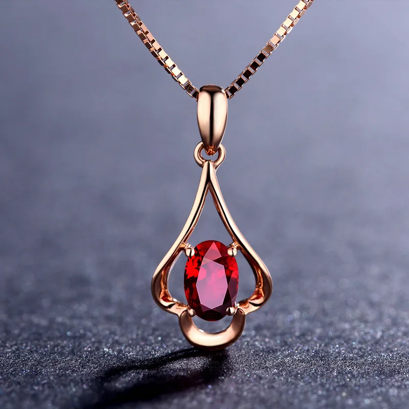 

New Fashion Retro Quality Necklace Silver 925 Jewelry Oval Shaped Ruby Gemstone Pendant Accessories for Women Engagement Party