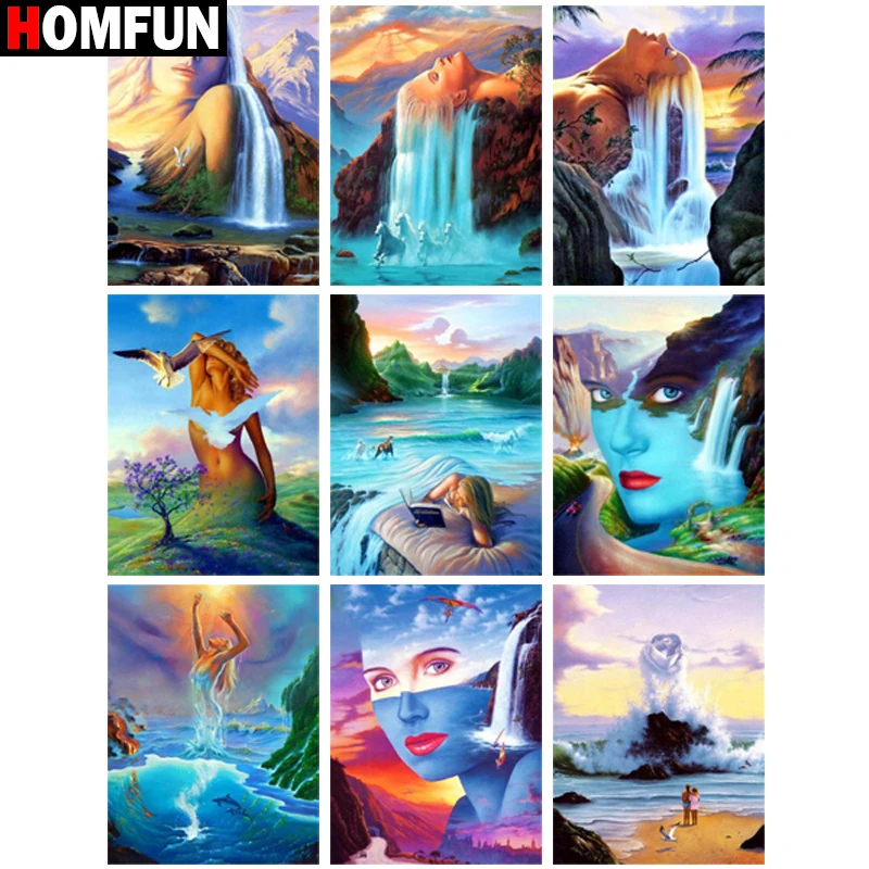 HOMFUN 5D алмаз "Женский водопад пейзаж" Алмазная Вышивка Полный Круглый/квадратный Diy Алмазная картина вышивка крестиком домашний декор