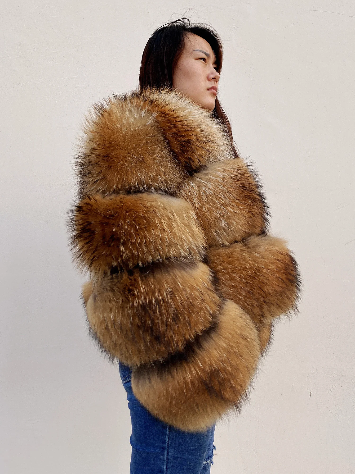 Woman winter natural raccoon fur jacket real fur coat furry fur jacket thick warm party Fashion Popular in Europe   America2021