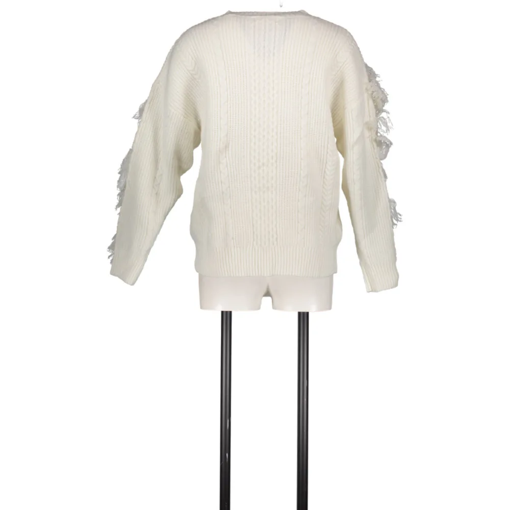 Женский свитер с круглым вырезом белый пуловер длинным рукавом в стиле пэчворк