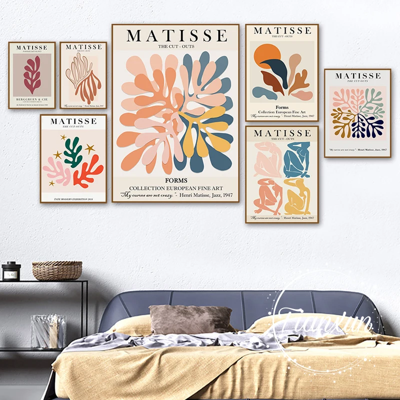 

Настенная картина с изгибами разноцветных листьев Матисса, абстрактная девушка, Картина на холсте, скандинавские постеры и принты, настенн...