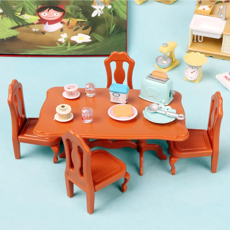 

1/12 Scale Dollhouse Accessories Miniature Dinning Table Chair Kitchen Furniture Model Toy for Barbie House Bjd Dolls Home Decor