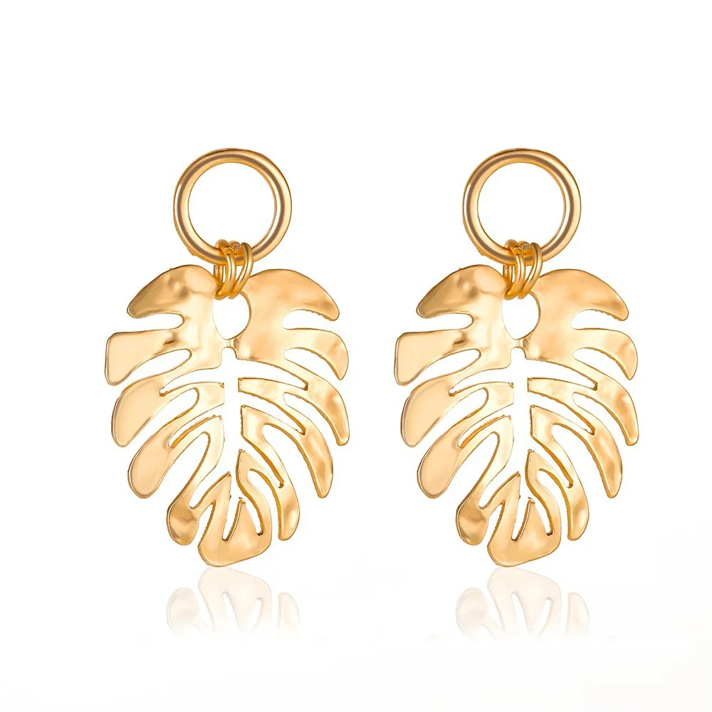 

New Fashion Plantain Leaf Dangle Earrings For Women Vintage Tropical Plant Hollow Leaves Metal Stud Earring Unusual Jewelry Gift